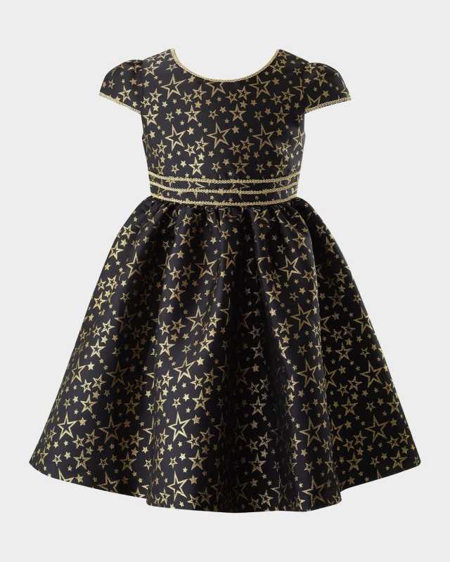 Girl's Star-Print Damask Dress, Size 2-